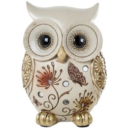 Figura Búho Blanco y Dorado Flores 13,5cm | Decoración Hogar