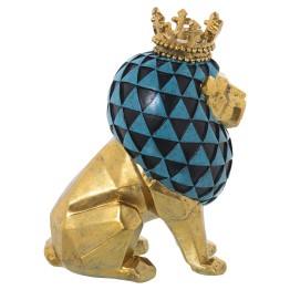 Figura León Geométrico Dorado y Azul 26cm | Decoración
