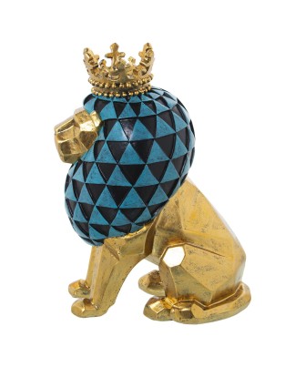 Figura León Geométrico Dorado y Azul 26cm | Decoración