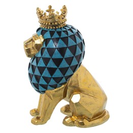 Figura León Geométrico Dorado y Azul 26cm | Decoración