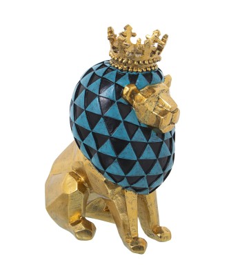 Figura León Geométrico Dorado y Azul 26cm | Decoración