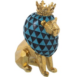 Figura León Geométrico Dorado y Azul 26cm | Decoración