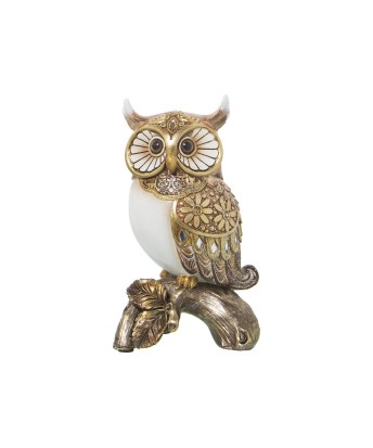 Figura Búho Dorado y Blanco en Tronco 17cm | Decoración