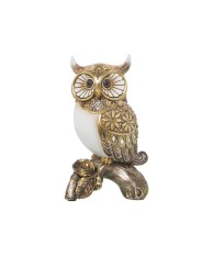 Figura Búho Dorado y Blanco en Tronco 17cm | Decoración