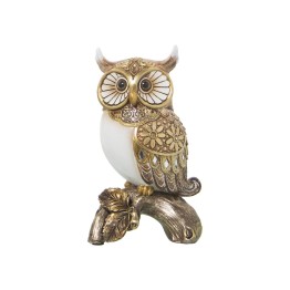 Figura Búho Dorado y Blanco en Tronco 17cm | Decoración