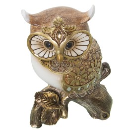 Figura Búho Dorado y Blanco en Tronco 17cm | Decoración