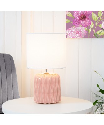 Lámpara Sobremesa Cerámica Rosa y Pantalla Blanca Ø17x30cm