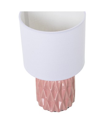 Lámpara Sobremesa Cerámica Rosa y Pantalla Blanca Ø17x30cm