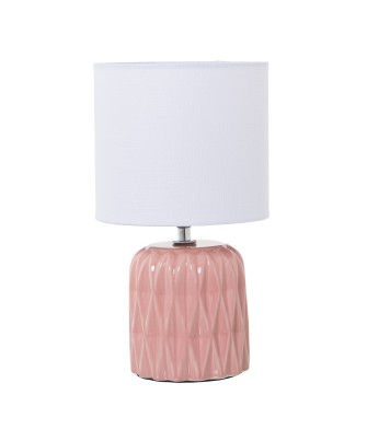 Lámpara Sobremesa Cerámica Rosa y Pantalla Blanca Ø17x30cm