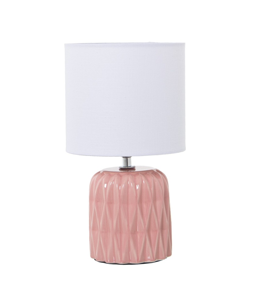 Lámpara Sobremesa Cerámica Rosa y Pantalla Blanca Ø17x30cm