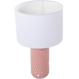 Lámpara Sobremesa Cerámica Rosa y Tela Blanca Ø25x42cm