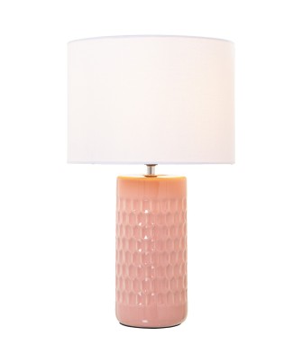Lámpara Sobremesa Cerámica Rosa y Tela Blanca Ø25x42cm