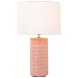 Lámpara Sobremesa Cerámica Rosa y Tela Blanca Ø25x42cm