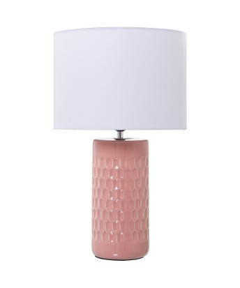 Lámpara Sobremesa Cerámica Rosa y Tela Blanca Ø25x42cm