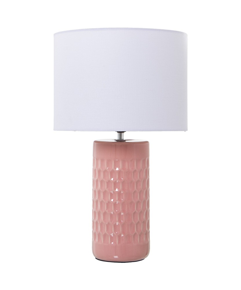 Lámpara Sobremesa Cerámica Rosa y Tela Blanca Ø25x42cm