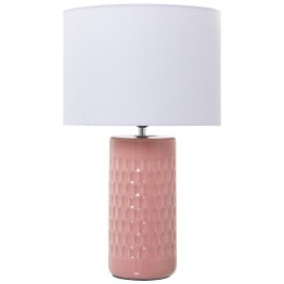 Lámpara Sobremesa Cerámica Rosa y Tela Blanca Ø25x42cm