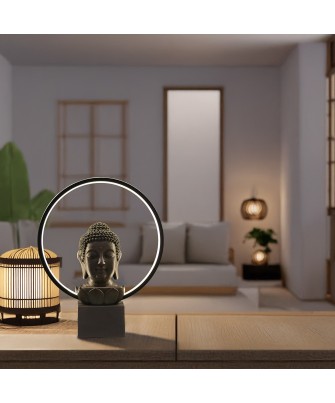 Lámpara Sobremesa Buda con Halo LED 38cm | Decoración Zen