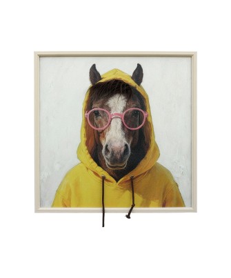 Cuadro de Caballo con Gafas y Marco de Madera 60x60 | Nova Decoración
