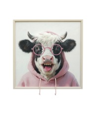 Cuadro de Vaca con Gafas y Marco de Madera 60x60 | Nova Decoración
