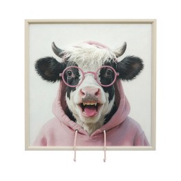 Cuadro de Vaca con Gafas y Marco de Madera 60x60 | Nova Decoración