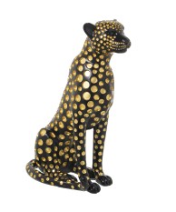 Figura Leopardo Resina Negro Dorado 44cm | Decoración Hogar