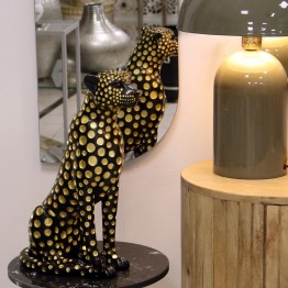 Figura Leopardo Resina Negro Dorado 44cm | Decoración Hogar