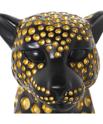 Figura Leopardo Resina Negro Dorado 44cm | Decoración Hogar