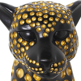 Figura Leopardo Resina Negro Dorado 44cm | Decoración Hogar