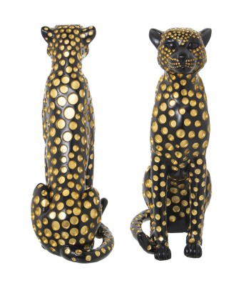 Figura Leopardo Resina Negro Dorado 44cm | Decoración Hogar