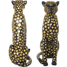 Figura Leopardo Resina Negro Dorado 44cm | Decoración Hogar