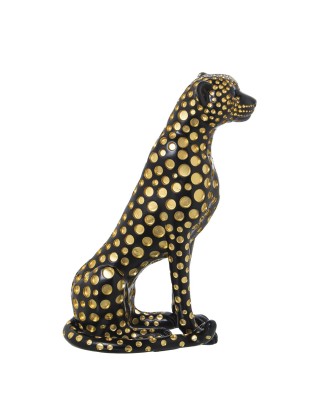 Figura Leopardo Resina Negro Dorado 44cm | Decoración Hogar
