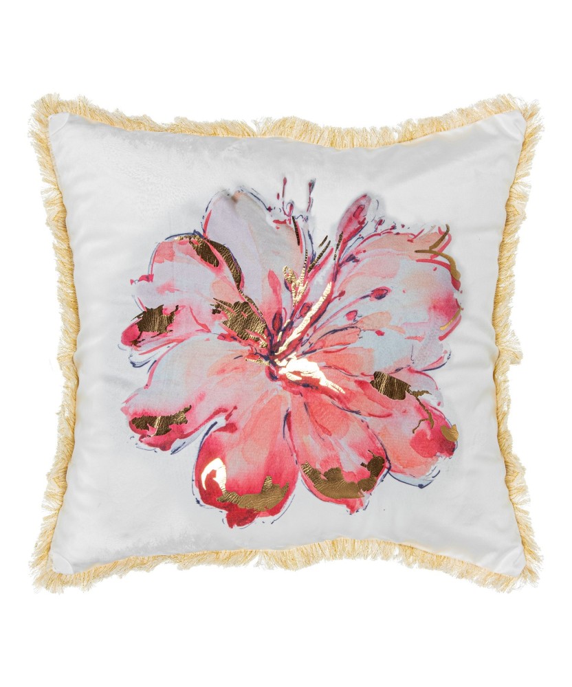 Cojín Terciopelo Flor Rosa Dorada 45x45cm | Textil Hogar