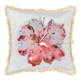 Cojín Terciopelo Flor Rosa Dorada 45x45cm | Textil Hogar