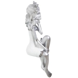Figura de Resina Niña Sentada Plateada 37cm | Nova Decoración