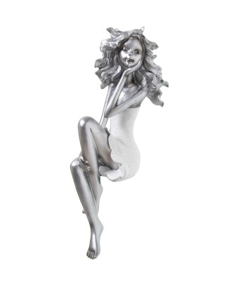 Figura de Resina Niña Sentada Plateada 37cm | Nova Decoración