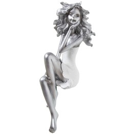 Figura de Resina Niña Sentada Plateada 37cm | Nova Decoración