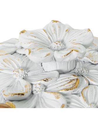 Joyero de Resina Blanco/Dorado Flores 10x7,5cm - Nova Decoración