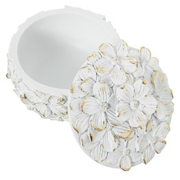 Joyero de Resina Blanco/Dorado Flores 10x7,5cm - Nova Decoración