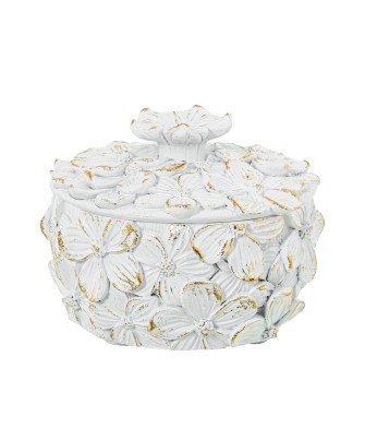 Joyero de Resina Blanco/Dorado Flores 10x7,5cm - Nova Decoración