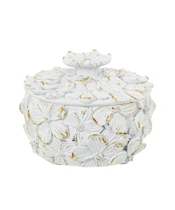 Joyero de Resina Blanco/Dorado Flores 10x7,5cm - Nova Decoración
