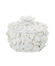 Joyero de Resina Blanco/Dorado Flores 10x7,5cm - Nova Decoración