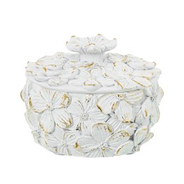 Joyero de Resina Blanco/Dorado Flores 10x7,5cm - Nova Decoración
