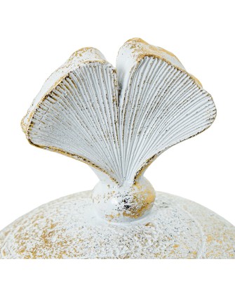 Joyero Resina Blanco/Dorado Hoja Ginkgo Ø10,5x13 cm | Decoración
