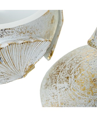 Joyero Resina Blanco/Dorado Hoja Ginkgo Ø10,5x13 cm | Decoración