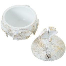 Joyero Resina Blanco/Dorado Hoja Ginkgo Ø10,5x13 cm | Decoración