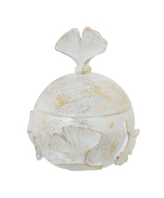 Joyero Resina Blanco/Dorado Hoja Ginkgo Ø10,5x13 cm | Decoración