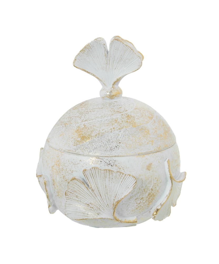 Joyero Resina Blanco/Dorado Hoja Ginkgo Ø10,5x13 cm | Decoración