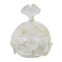 Joyero Resina Blanco/Dorado Hoja Ginkgo Ø10,5x13 cm | Decoración