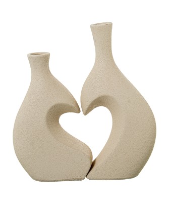 Set 2 Jarrones Cerámica Corazón Modernos Crudo 24cm - Nova Decoración