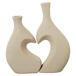 Set 2 Jarrones Cerámica Corazón Modernos Crudo 24cm - Nova Decoración